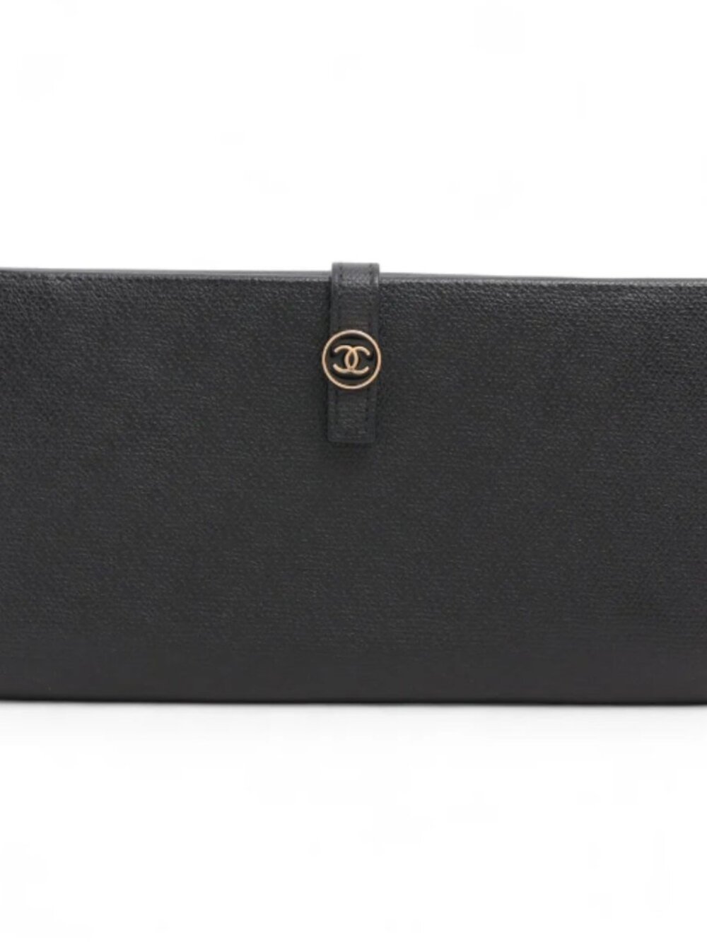Chanel CC Logo Button Leather Long Wallet Black